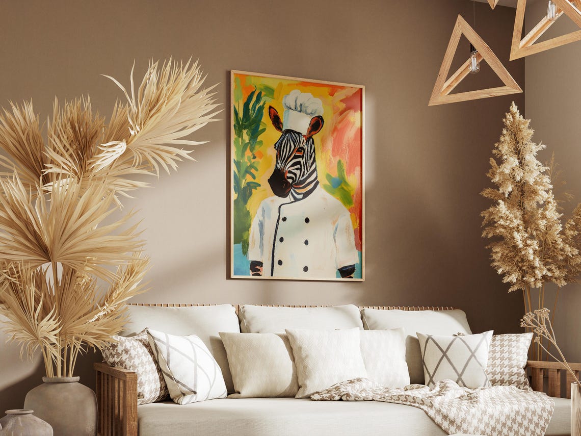 Zebra Chef Art Print Kitchen Decor Poster Animal Funny Wall Illustration In - Image 3