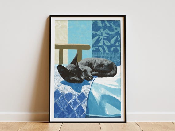 Burmese Kitten Sleeping Cat Art Print Matisse Inspired Animal Artwork Abstract Pet Wall Decor Modern Bedroom Lover Gift