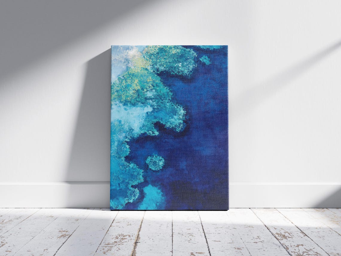 Deep Blue Ocean Coral Reef Aerial View Modern Abstract Art Poster - Image 2
