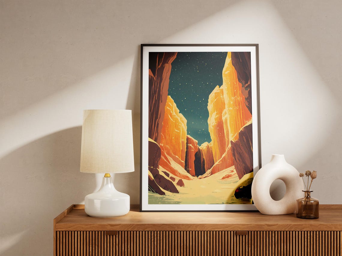Glowing Golden Sandstone Slot Canyon Under a Starry Night Poster - Image 5