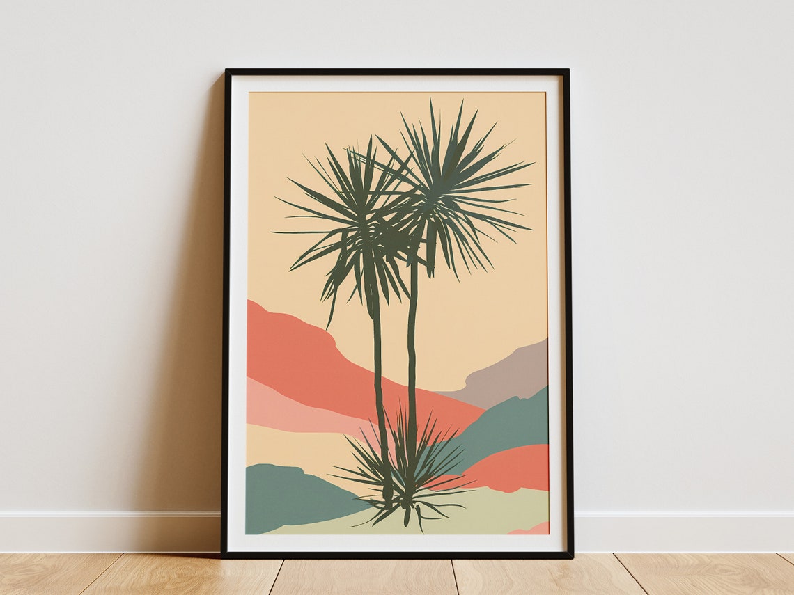 Boho Desert Yucca Silhouette Minimalist Sunset Landscape Poster