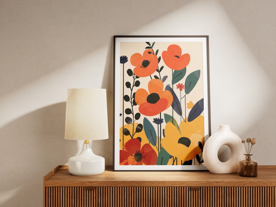 Orange And Yellow Poppy Flowers Bright Modern Floral Art Poster - Image 2