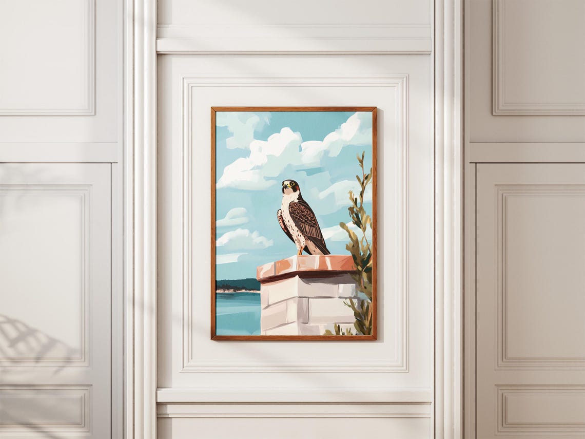 Peregrine Falcon Perched on a Coastal Chimney Bird Art Poster - Image 2