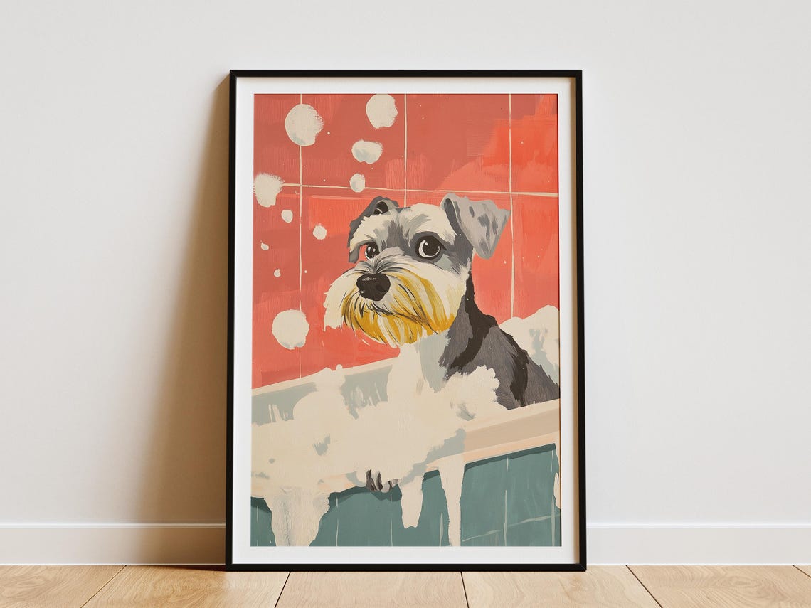 Miniature Schnauzer Foamy Bubble Bath Tub Bathroom Humor Poster