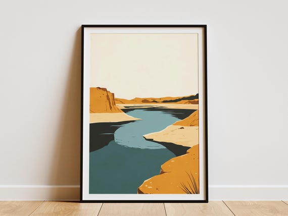 Chad Ounianga Lakes Poster Minimalist Landscape Print Modern Art Lake Illustration Flat Graphic Design Home Decor