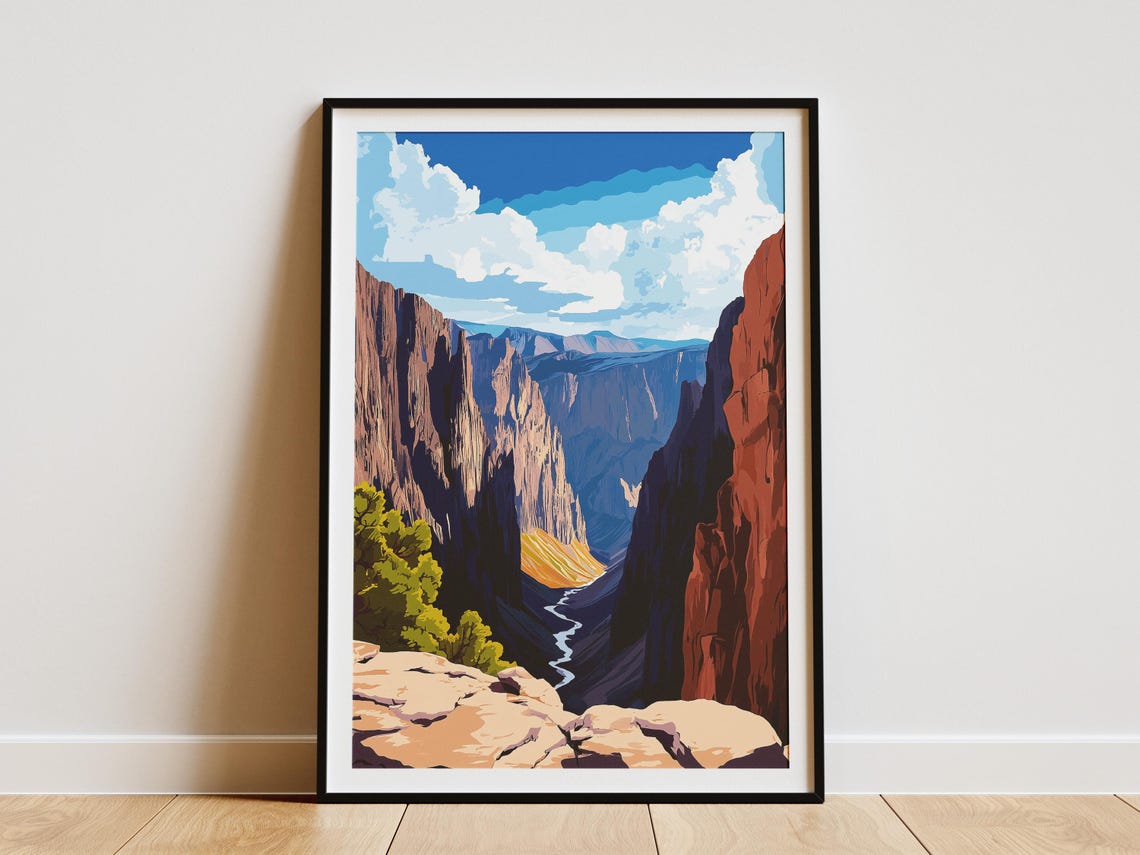 Dramatic Desert Canyon Red Cliffs Winding River Vintage Poster