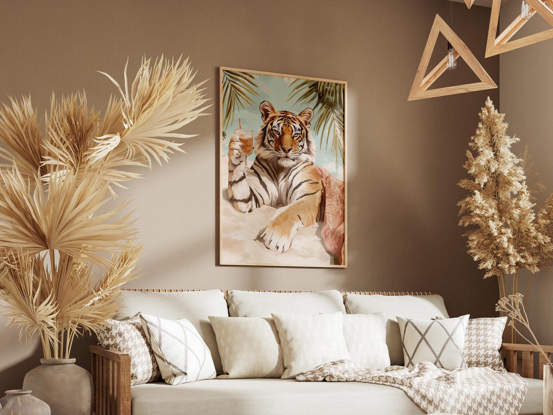 Tiger Raising A Cocktail Glass On A Sunny Tropical Beach Poster - Image 3
