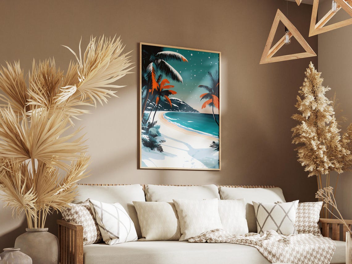 Tropical Winter Beach Snowy Palm Trees Turquoise Ocean Poster - Image 3