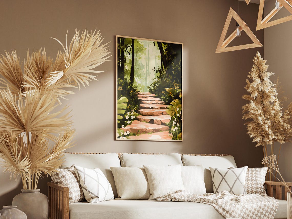 Stone Steps Through Lush Green Forest Peaceful Nature Walk Poster - Image 3