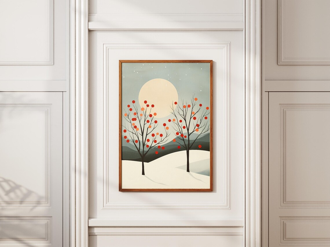 Winter Orchard Poster Minimalist Landscape Print Modern Scandinavian Art Moon Tree Branches Wall Decor Home Decor Dorm Room Art - Image 2