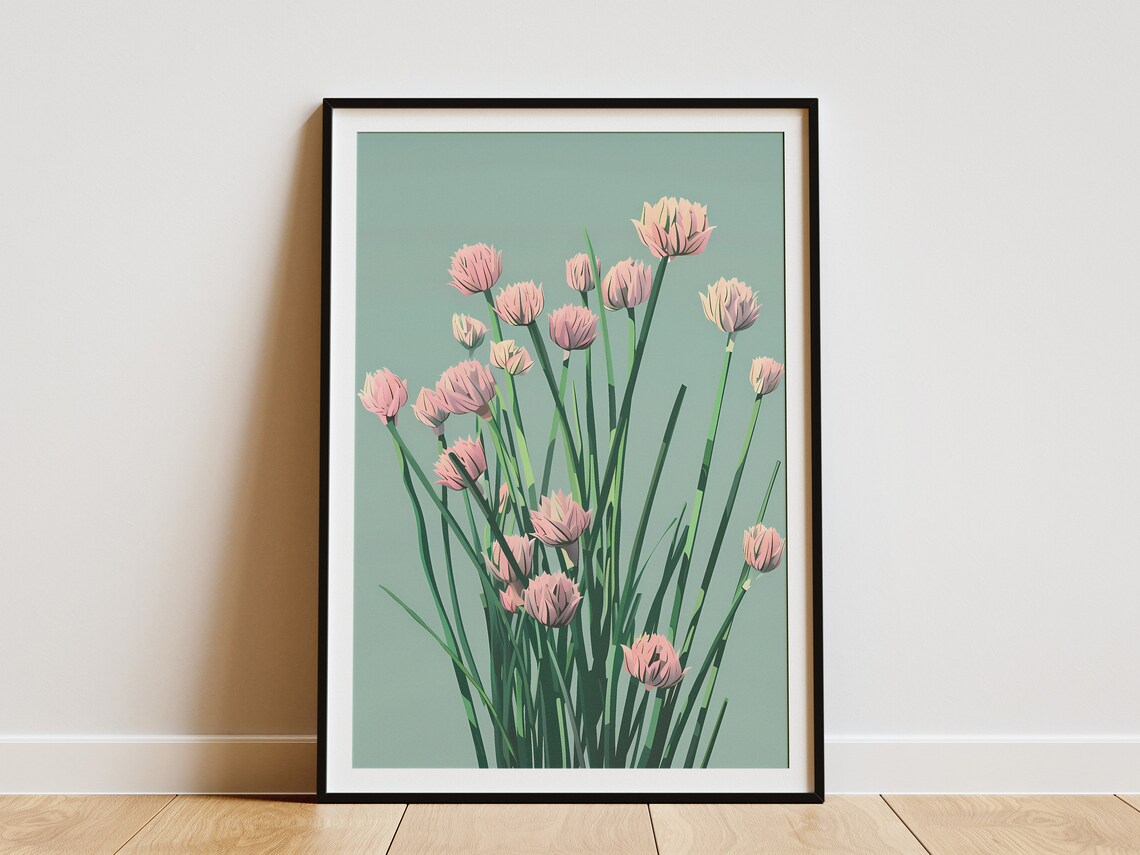 Pink Blossom Flowers Sage Green Minimalist Floral Art Poster