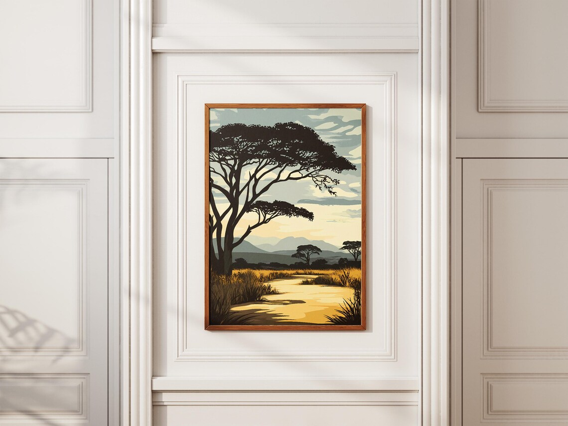 Selous Game Reserve Tanzania African Savanna Sunset Travel Poster - Image 2