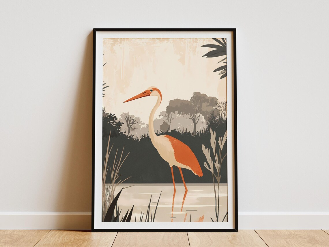 Keoladeo National Park Orange Wading Bird Wetland Art Poster