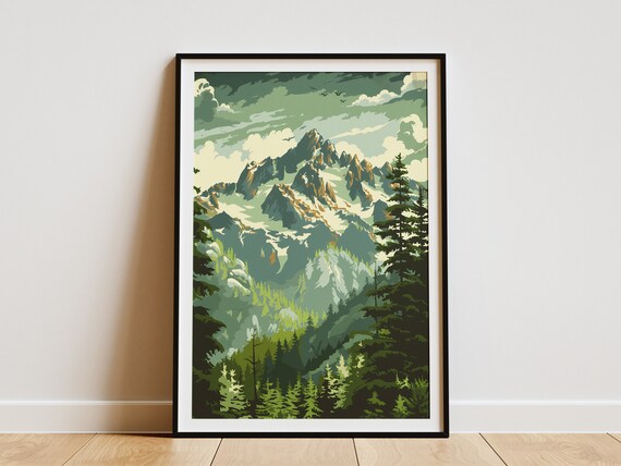 North Cascades National Park Rugged Jagged Peaks Vintage Travel Poster