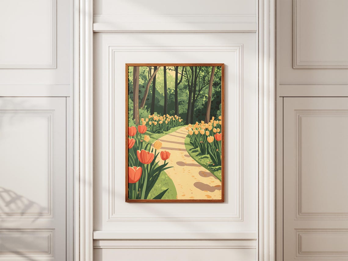 Orange Tulips Lining Forest Path Poster Spring Woodland Walk - Image 2