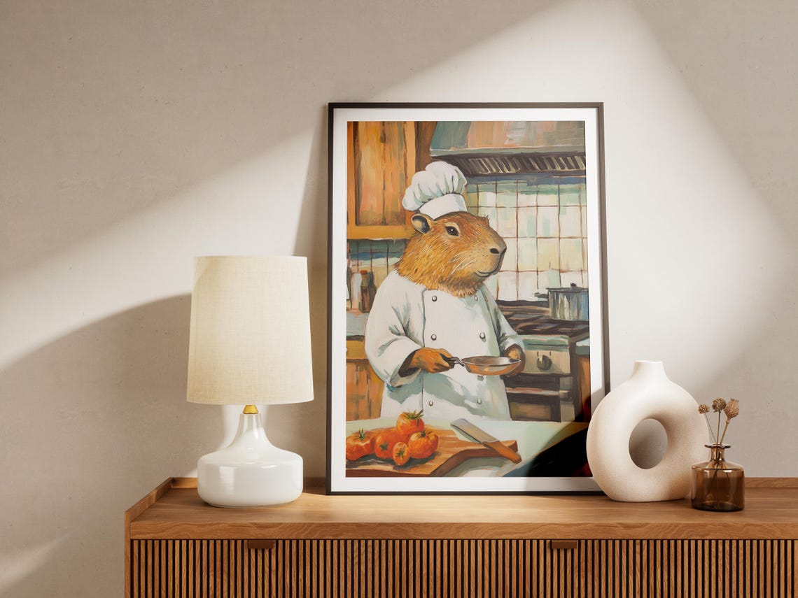 Capybara Chef Art Print Funny Kitchen Poster Whimsical Animal Cooking Unique Decor Gift For Lover - Image 4