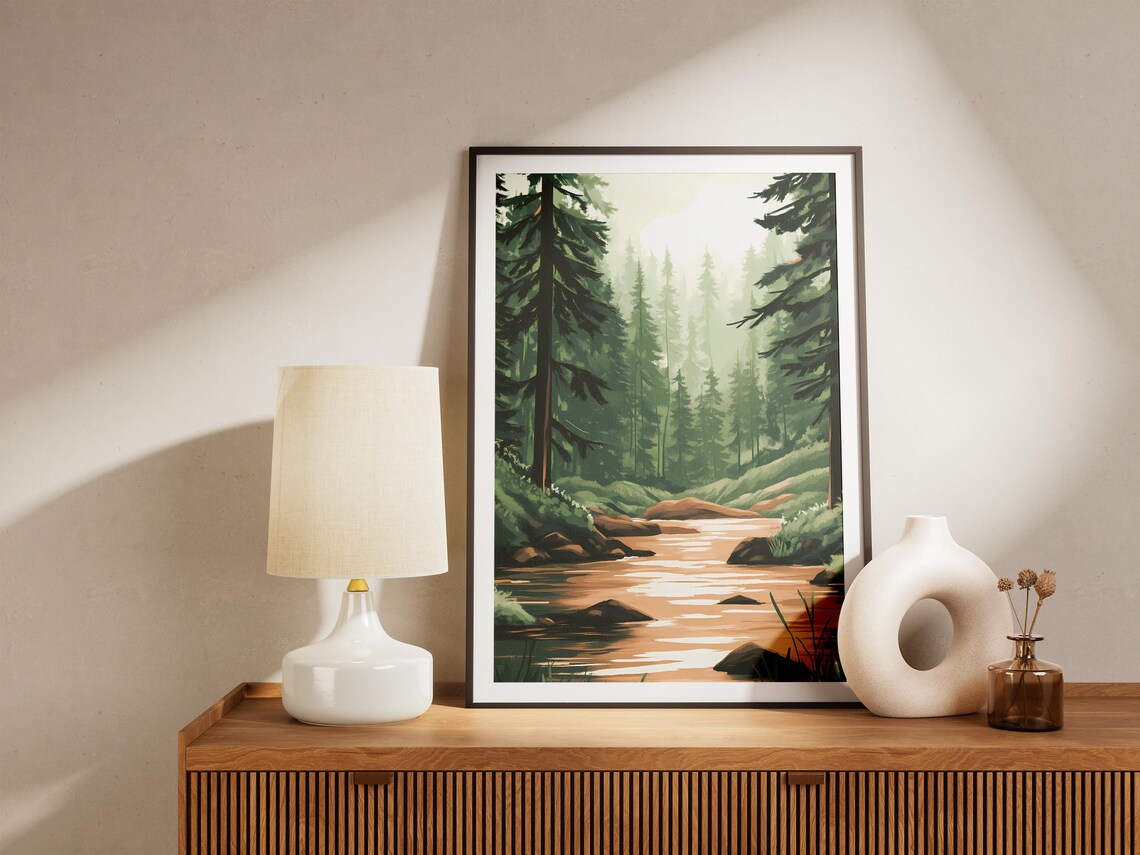 Forest River Poster Calm Nature Art Print Green Trees Landscape Wall Decor Modern Home Decor Peaceful River Scene Tranquil Forest - Image 5