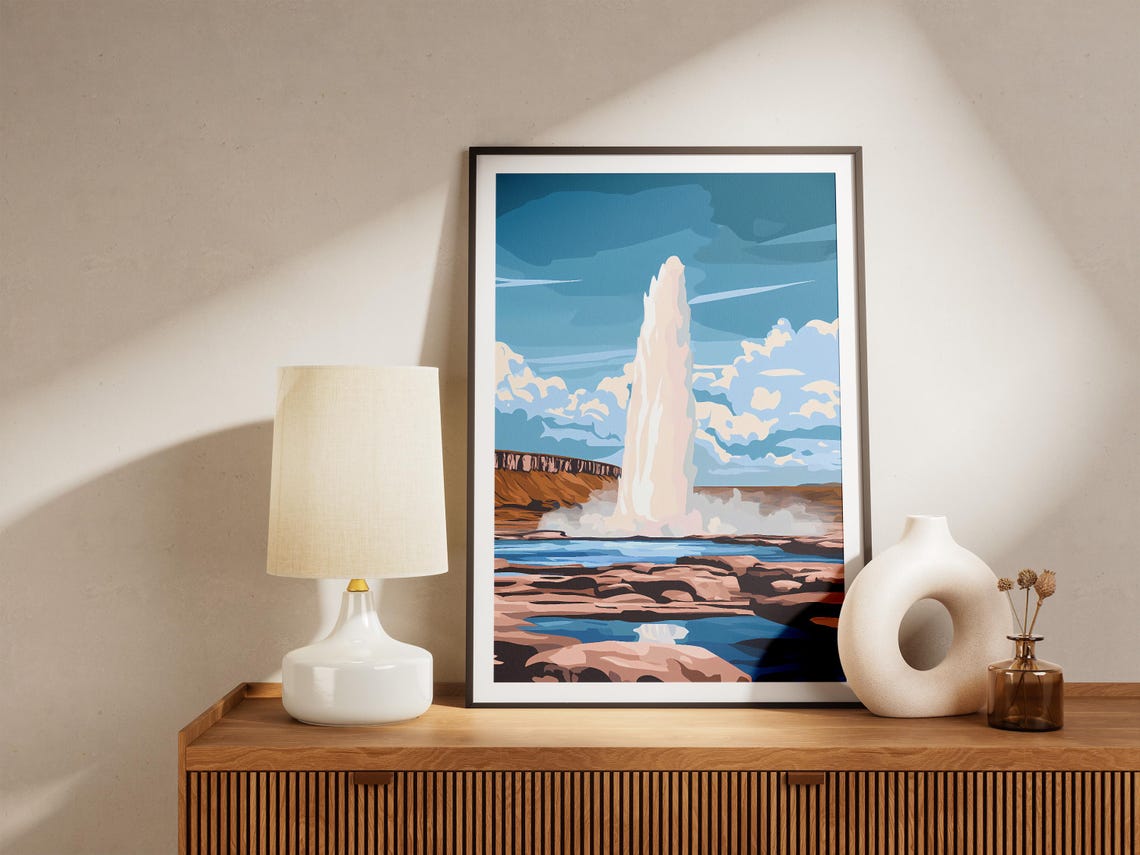 Iceland Geysir Eruption Over Geothermal Landscape Travel Poster - Image 5