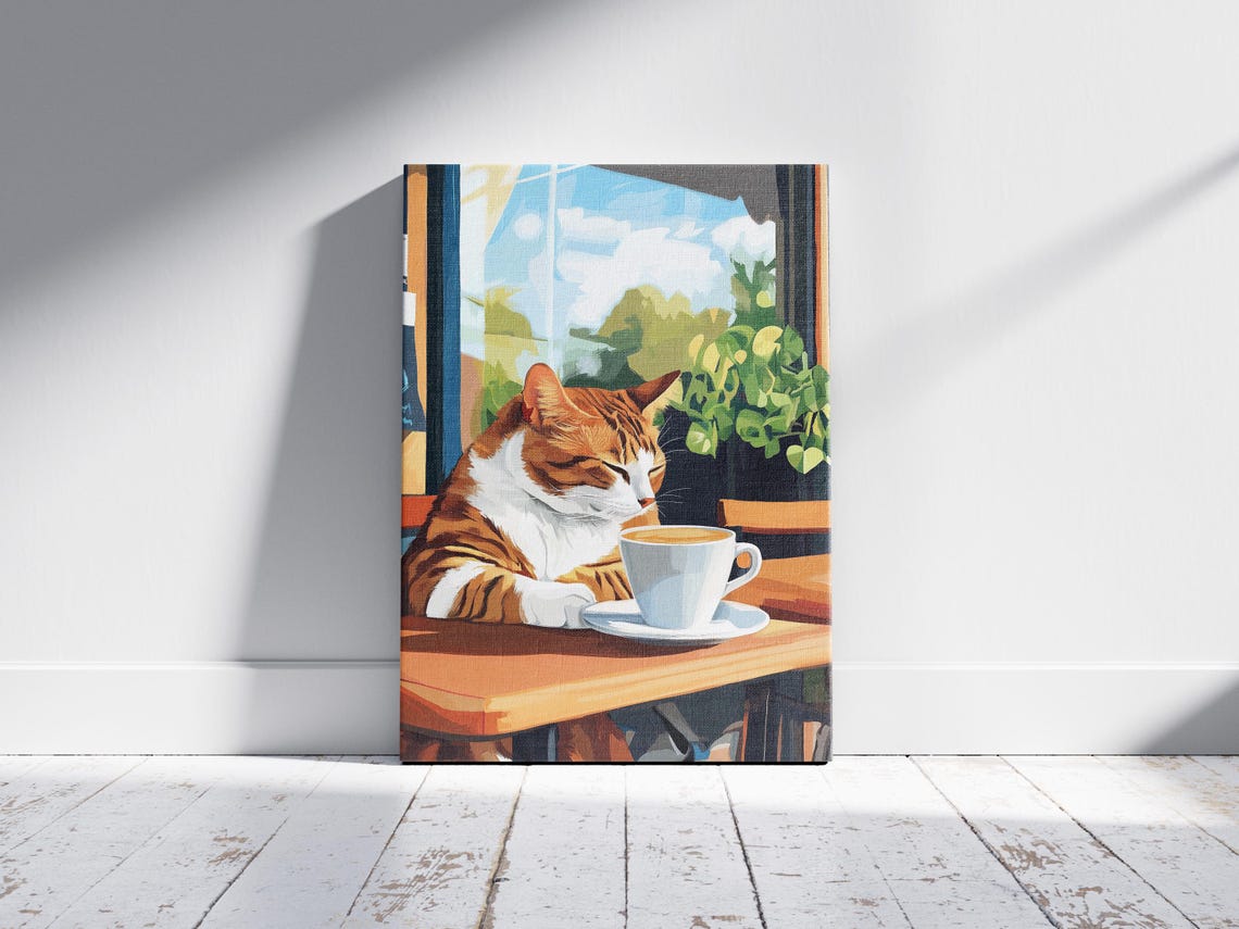 Orange Tabby Cat Napping Over Coffee Cup at Sunny Cafe Poster - Image 2