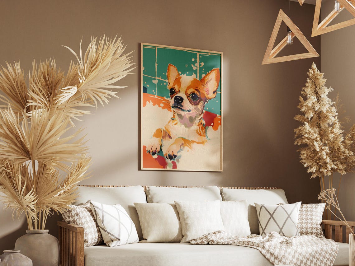 Cute Adorable Chihuahua Bubble Bath Painting Colorful Pup Poster - Image 3