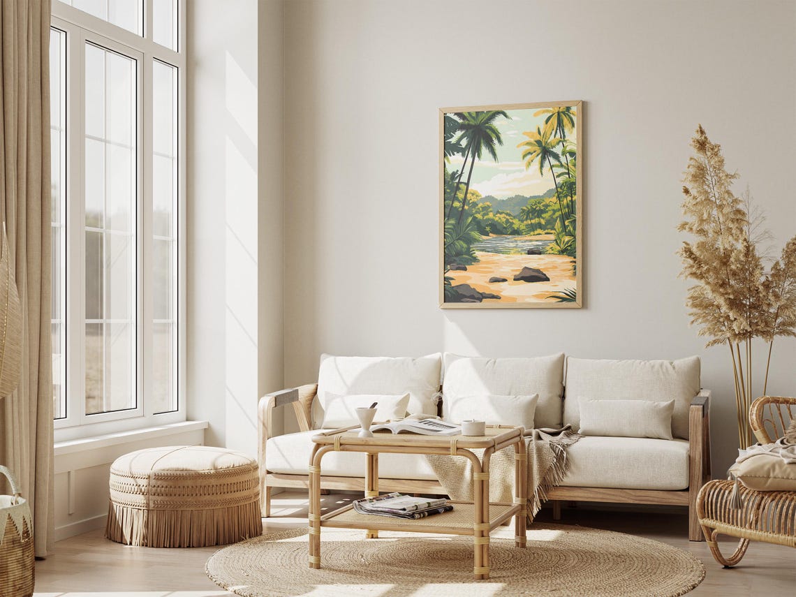 Ujung Kulon Jungle River Palm Trees Sandy Bank Indonesia Poster - Image 4