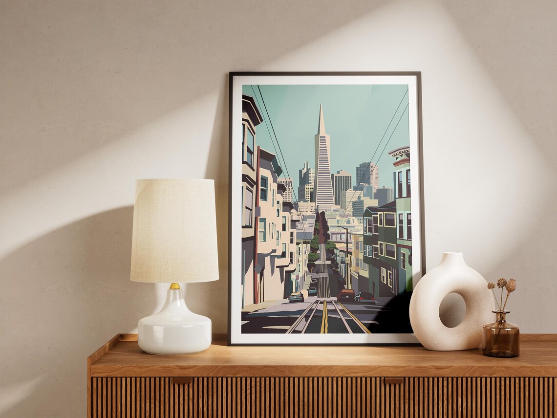 San Francisco Cable Car Street Vintage Travel Poster with Transamerica - Image 5