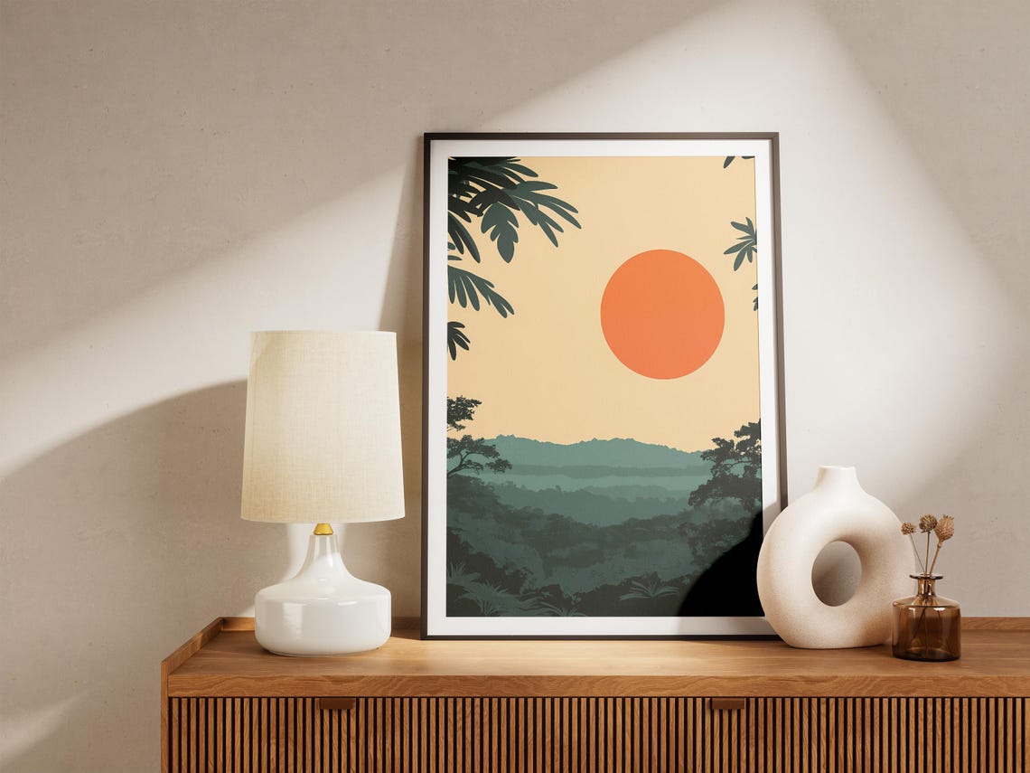 African Jungle Sunset Orange Sun Minimalist Landscape Poster - Image 4