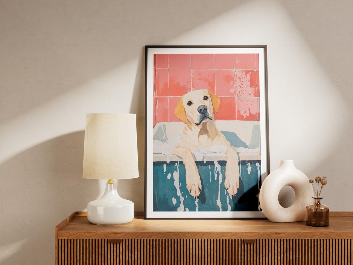 Labrador Retriever Dog Art Print In Bathtub Poster Pet Wall Bathroom Decor Lover Gift Cute - Image 4