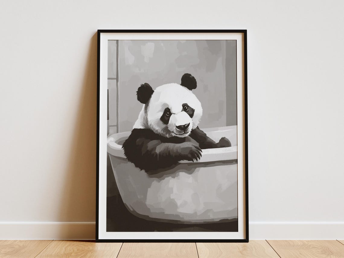 Panda In Bathtub Poster Relaxing Panda Animal Bathroom Wall Decor