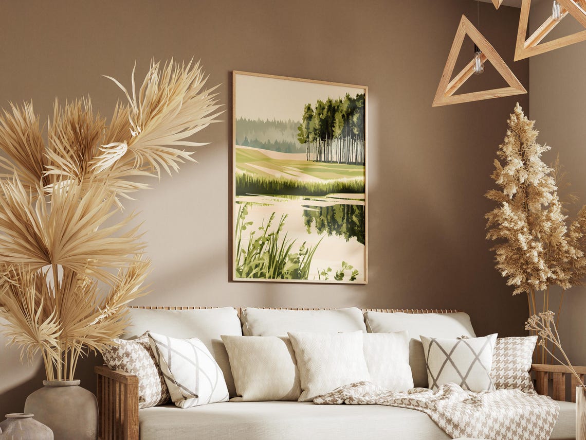 Still Forest Lake Mirror Reflection Minimalist Nature Scene Poster - Image 3