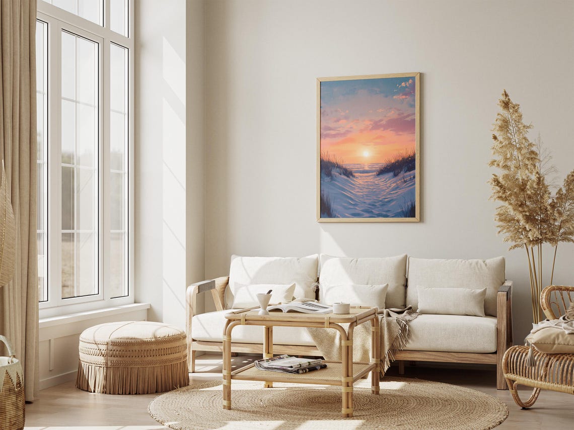Sandy Dune Path Winding Between Grasses to an Ocean Sunset Poster - Image 4