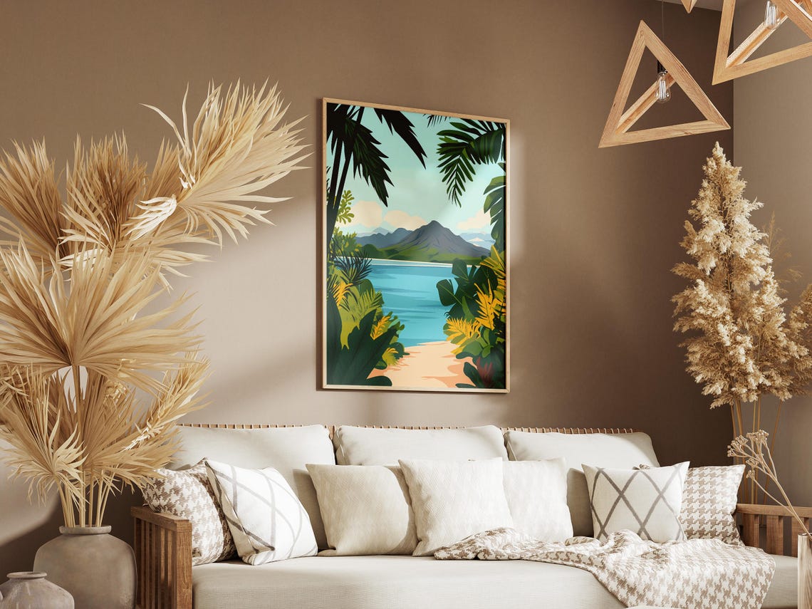 New Caledonia Island Volcanic Peak View Framed by Jungle Poster - Image 3