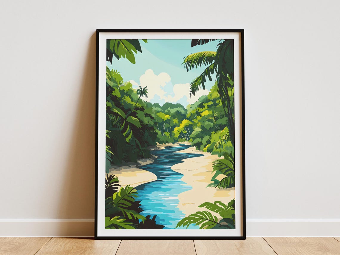Jungle River Turquoise Water Sandy Banks Tropical Forest Poster
