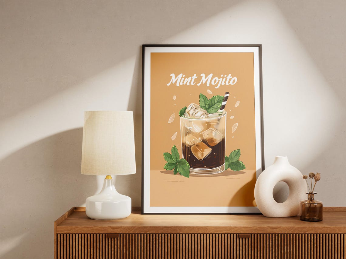Mint Mojito Iced Coffee Drink Postersummer Coffee Shop Wall Art Beverage Print Cafe Menu Bar Decor Coffee Poster Flatlay Illustration - Image 5