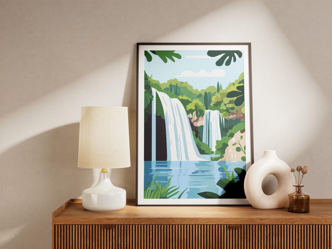 Plitvice Lakes Croatia Twin Waterfalls Lush Green Forest Travel Poster - Image 5
