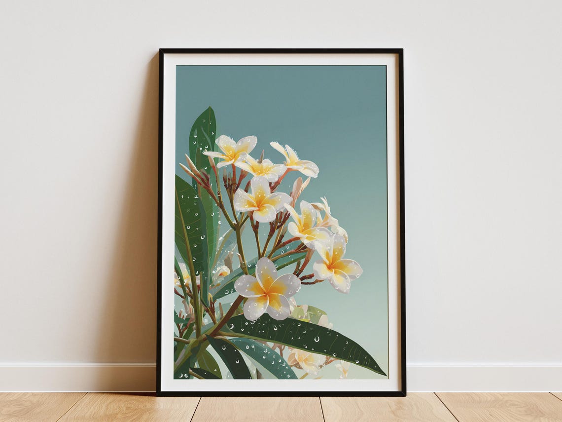 Plumeria Flower Hawaiian Decor Art Print, Tropical Botanical