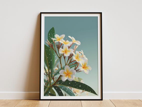Plumeria Flower Hawaiian Decor Art Print, Tropical Botanical