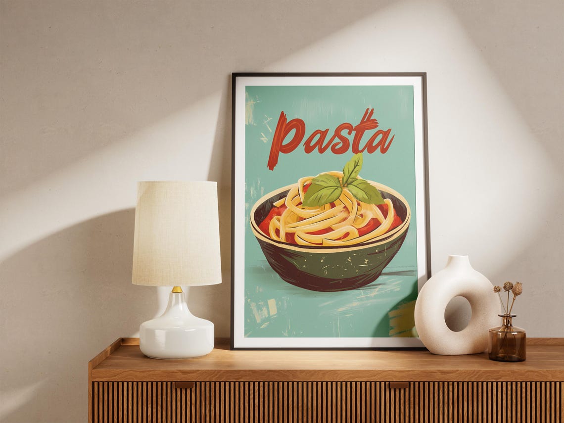 Pasta Spaghetti Basil Bowl Bold Red Retro Italian Food Poster - Image 5