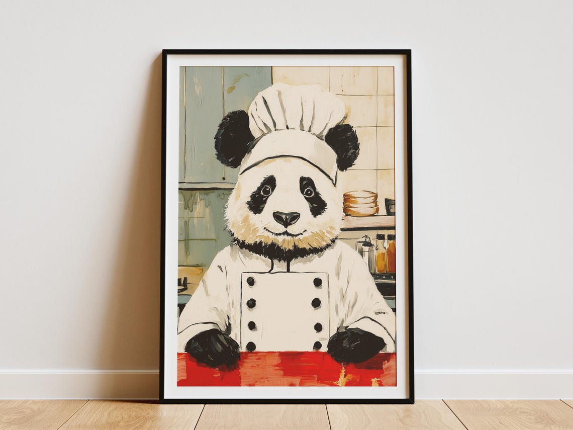 Panda Chef Art Print In Kitchen Poster Animal For