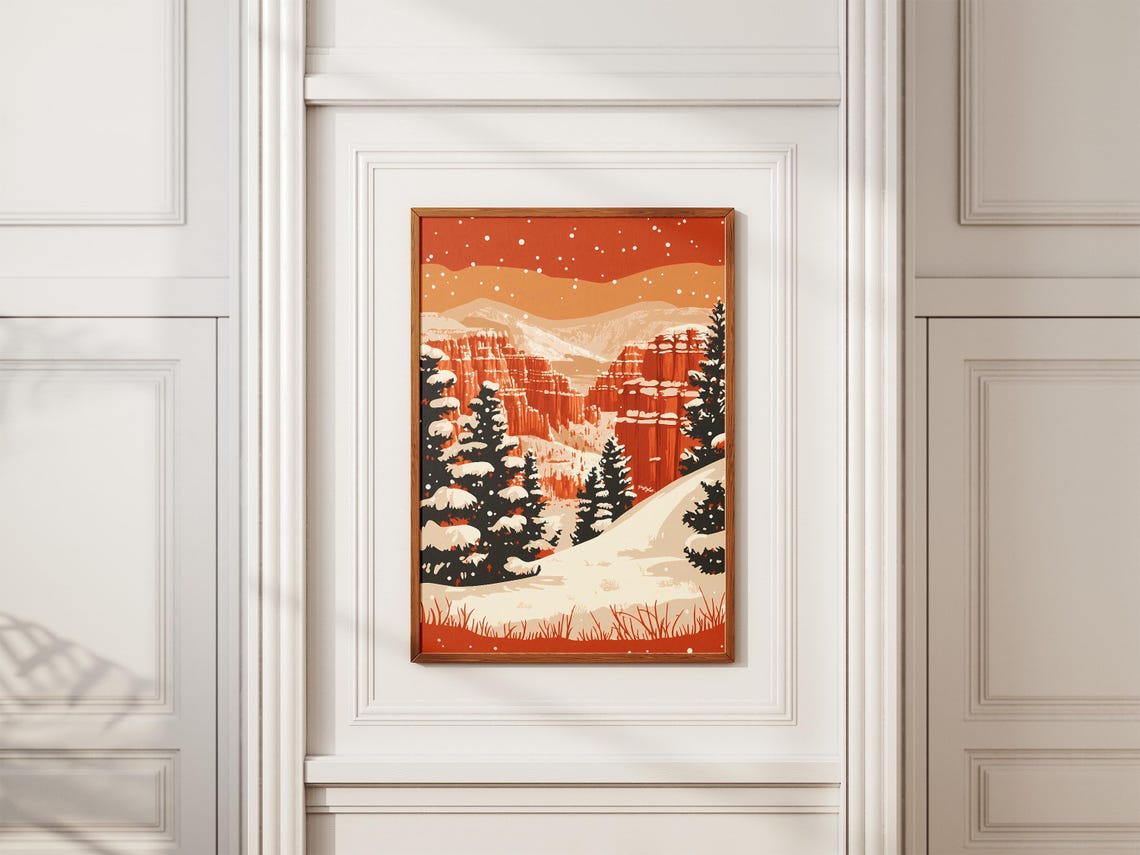 Bryce Canyon National Park Red Rock Cliffs in Winter Snow Poster - Image 2