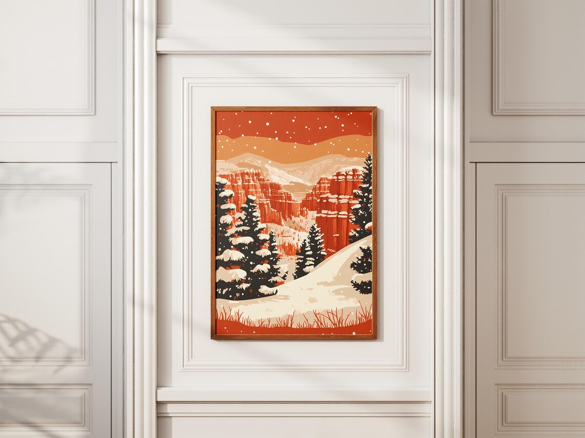 Bryce Canyon National Park Winter Snow Poster Vintage Travel Poster Red Rock Canyon Landscape Art Print Utah National Park Wall Art Decor - Image 2