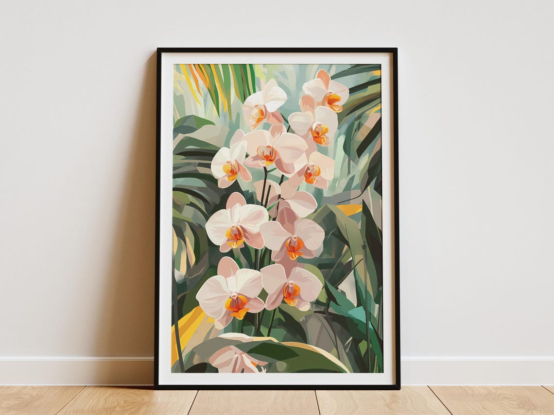 White Phalaenopsis Orchids Among Tropical Leaves Poster Bloom