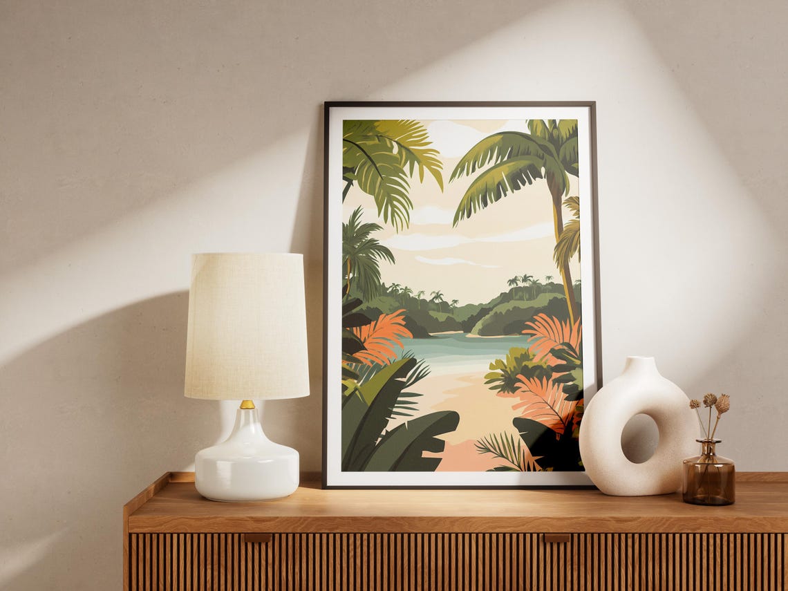 Tropical Beach Poster Palm Tree Frame Island Cove Wall Decor Gift - Image 4