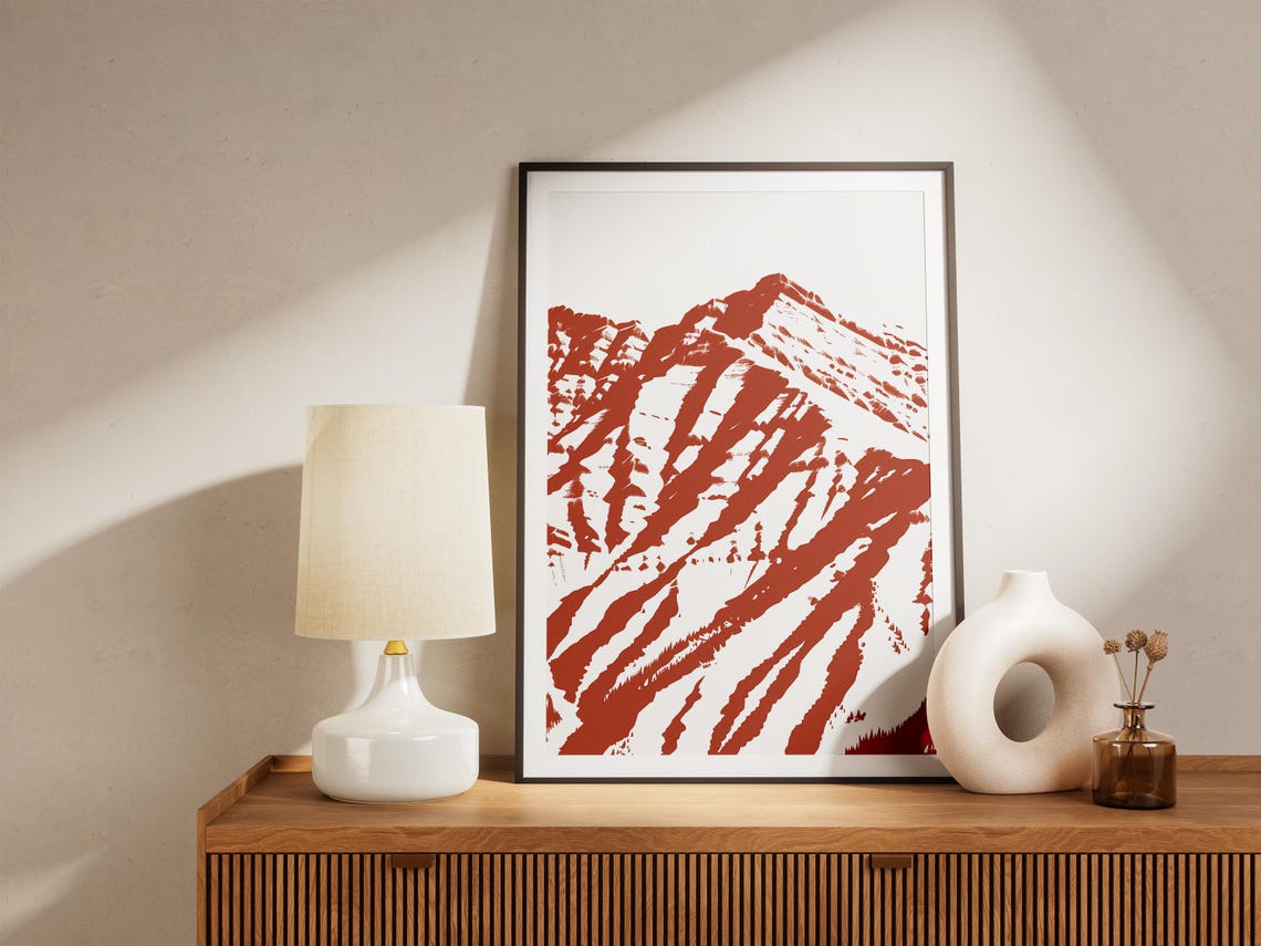 Abstract Red Mountain Range in Rust Red and White Minimalist Poster - Image 5