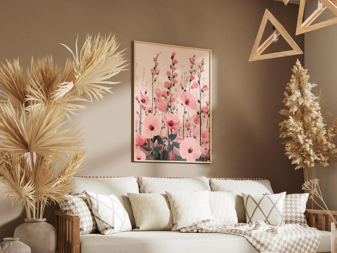 Pink Flower Field Blush Blooms Botanical Illustration Poster - Image 3
