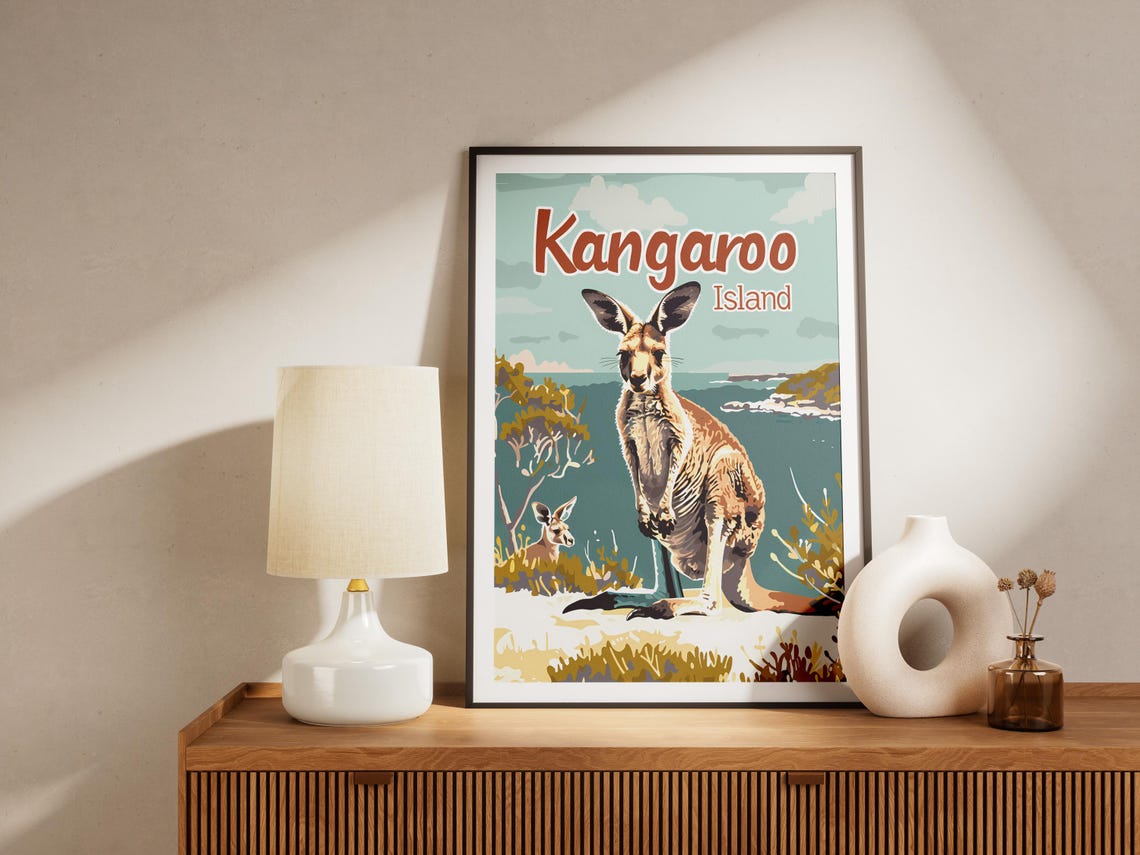 Kangaroo Island Kangaroos Beach Coastline Vintage Scenic Poster - Image 2