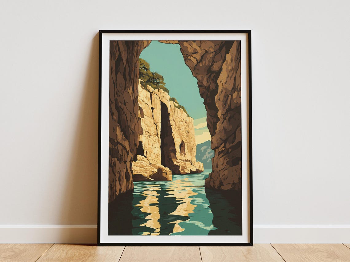 Lebanon Jeita Grotto Illustration Poster Vintage Travel Poster Cave Art Print Lebanese Landmark Flat Illustration Nature Art Vacation Home