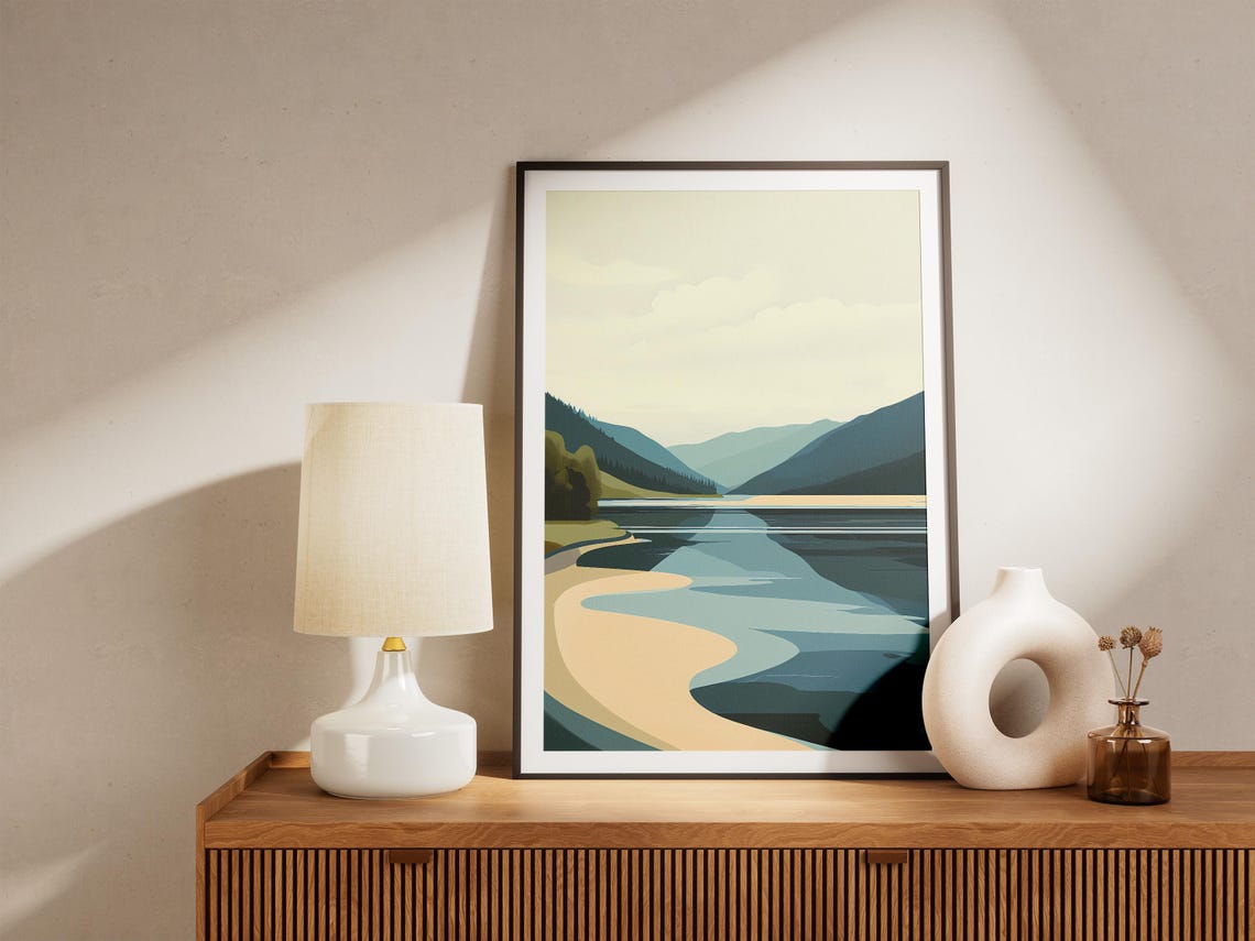 Lake Baikal Minimalist Calm Lake Landscape Illustration Poster - Image 5