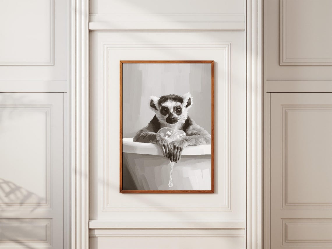 Lemur In Bathtub Poster Bubble Bath Cute Animal Bathroom Wall Decor - Image 2