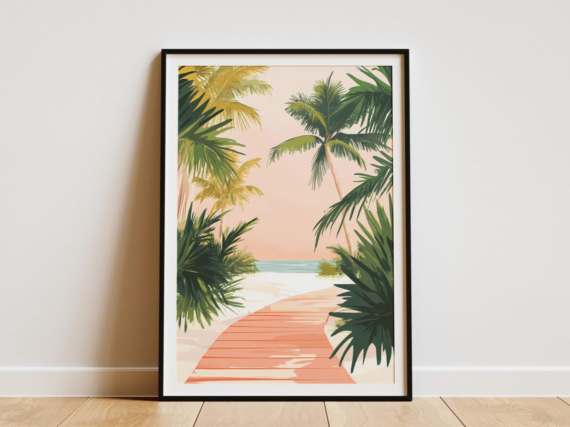 Tropical Palm Beach Boardwalk Coastal Summer Vacation Poster